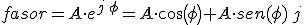 fasor=A\cdot e^{j\,\phi}= A\cdot cos(\phi)+A\cdot sen(\phi)\,j