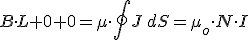 B\cdot L+0+0=\mu \cdot \oint J\,dS=\mu_o \cdot N\cdot I